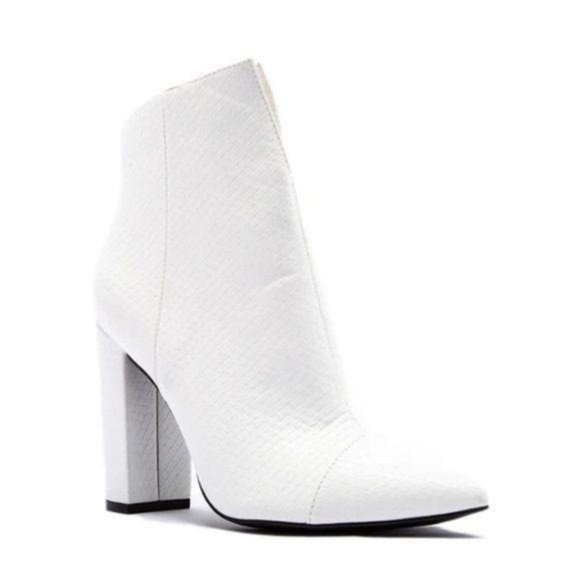 White Snakeskin Embossed Booties - Picture 3 of 4